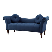 Ria 75 Inch Settee Chaise, 2 Pillows, Blue Polyester, Brown Solid Wood - BM313153