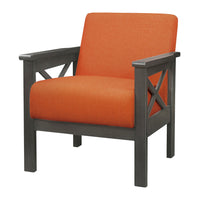 Bea 31 Inch Accent Chair Wood Armchair, Orange Textured Cushions, Gray - BM313155