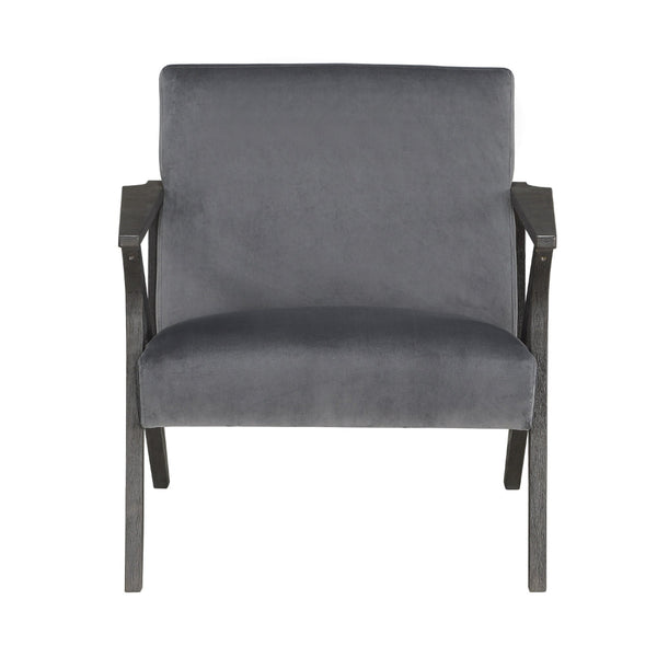 Esme 35 Inch Accent Chair Armchair, Rubberwood, Velvet Cushioned Seat, Gray - BM313156