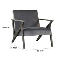 Esme 35 Inch Accent Chair Armchair, Rubberwood, Velvet Cushioned Seat, Gray - BM313156