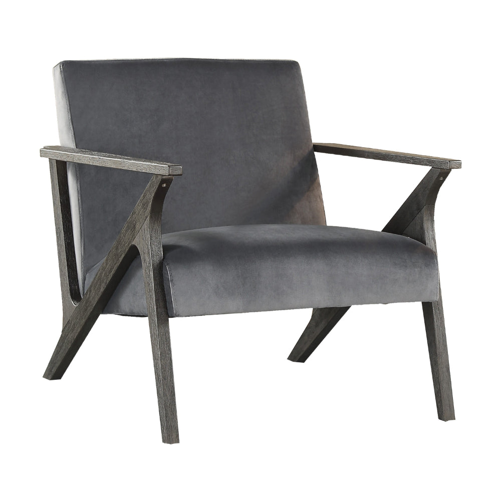 Esme 35 Inch Accent Chair Armchair, Rubberwood, Velvet Cushioned Seat, Gray - BM313156