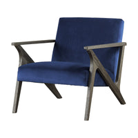 Esme 35 Inch Accent Chair Wood Armchair, Blue Velvet Cushioned Seat, Gray - BM313157