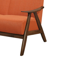 Indy 51 Inch Loveseat, Brown Wood Angled Frame, Textured Orange Fabric - BM313162