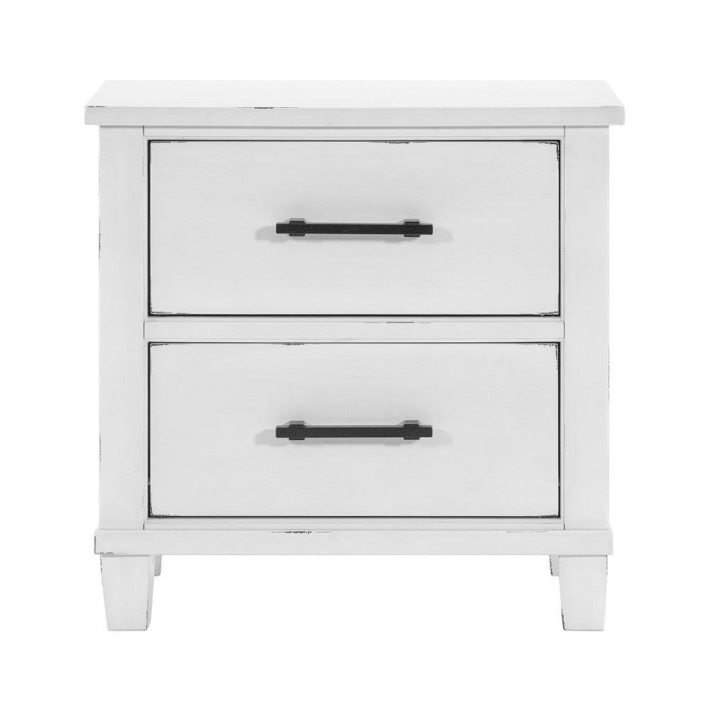 Gemi 27 Inch Nightstand with 2 Drawers, Black Handles, White Wood Finish - BM313167