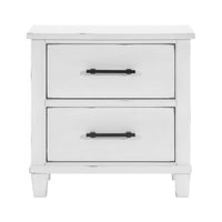 Gemi 27 Inch Nightstand with 2 Drawers, Black Handles, White Wood Finish - BM313167