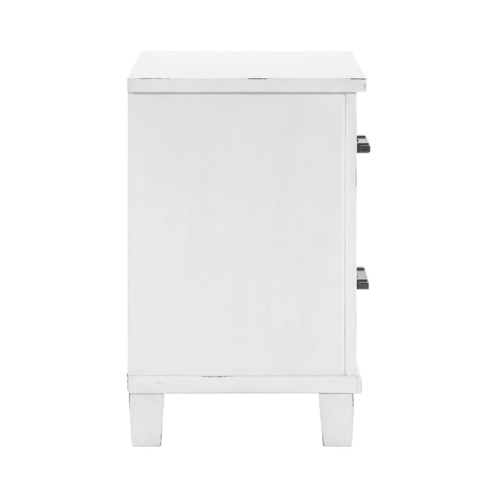 Gemi 27 Inch Nightstand with 2 Drawers, Black Handles, White Wood Finish - BM313167