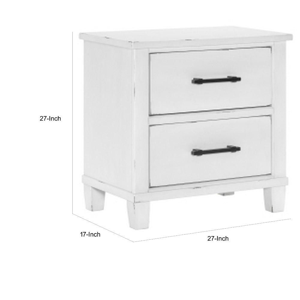 Gemi 27 Inch Nightstand with 2 Drawers, Black Handles, White Wood Finish - BM313167