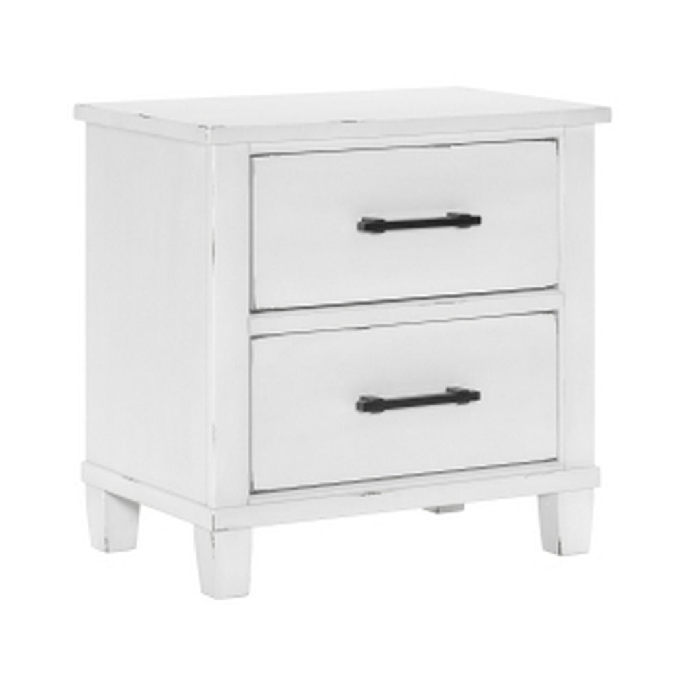 Gemi 27 Inch Nightstand with 2 Drawers, Black Handles, White Wood Finish - BM313167