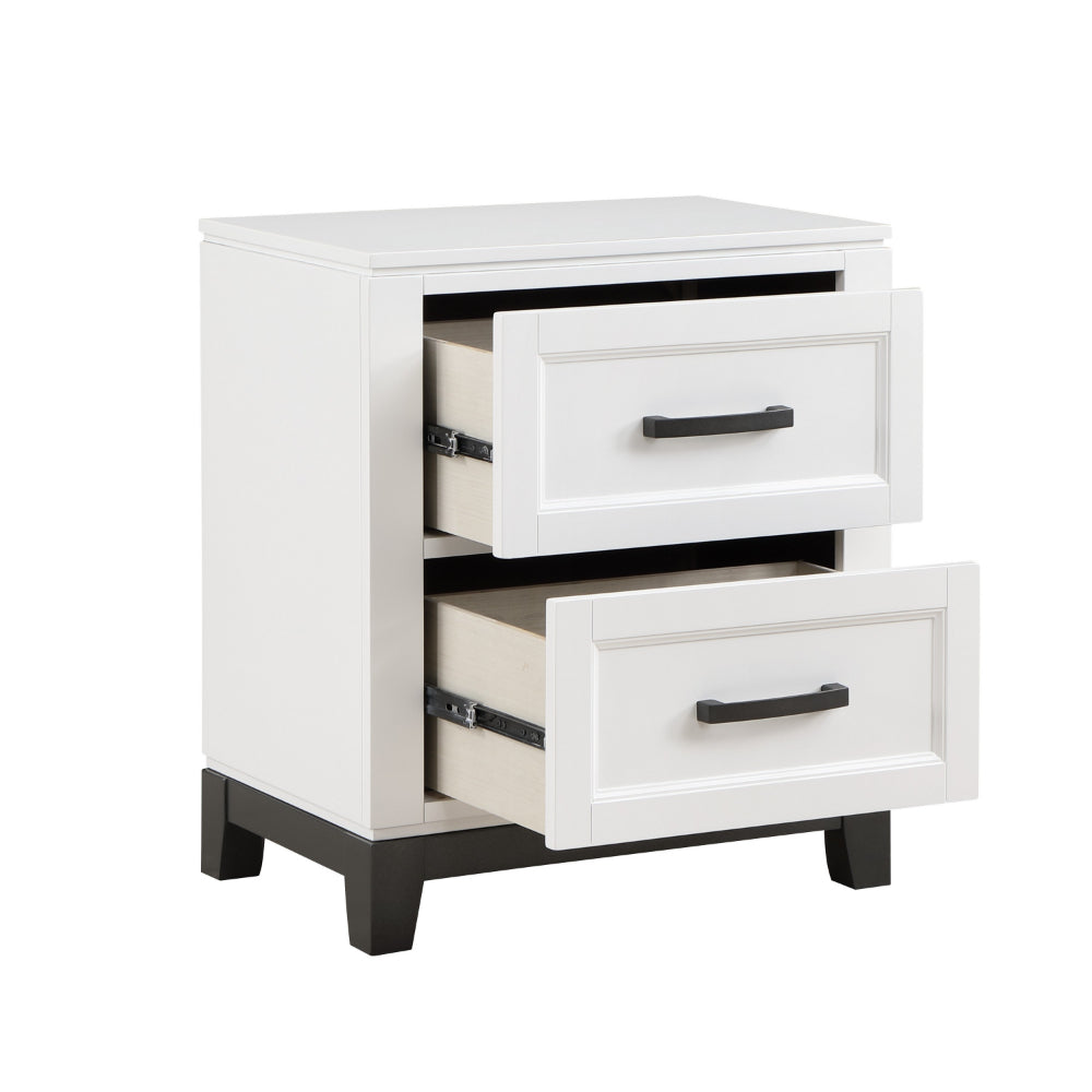 Thiem 28 Inch Nightstand with 2 Drawers, Black Handles, White Wood Finish By Casagear Home - BM313170