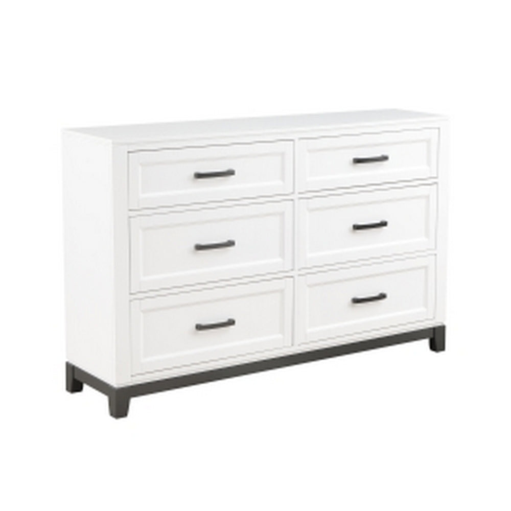 Thiem 61 Inch Wide Dresser, 6 Drawers with Black Handles, White Wood Finish By Casagear Home - BM313171 | Benzara.com Thiem 61 Inch Wide Dresser, 6 Drawers with Black Handles, White Wood Finish By Casagear Home - BM313171 | Benzara.com