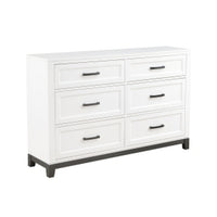 Thiem 61 Inch Wide Dresser, 6 Drawers with Black Handles, White Wood Finish By Casagear Home - BM313171