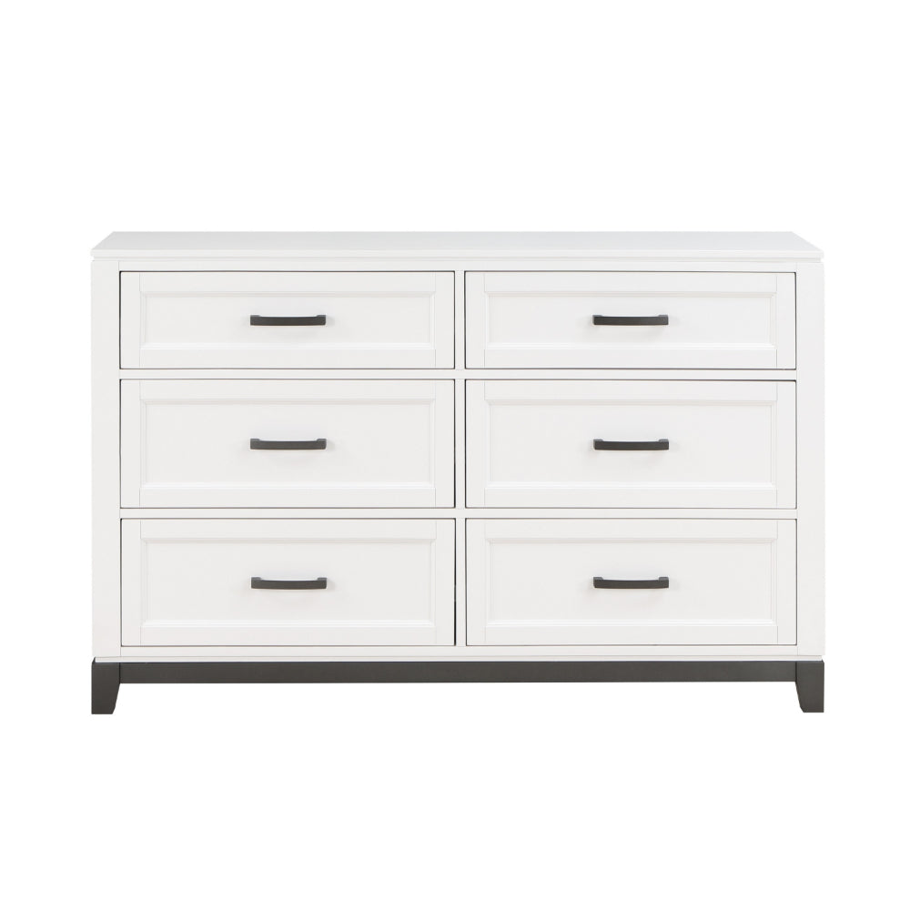 Thiem 61 Inch Wide Dresser, 6 Drawers with Black Handles, White Wood Finish By Casagear Home - BM313171