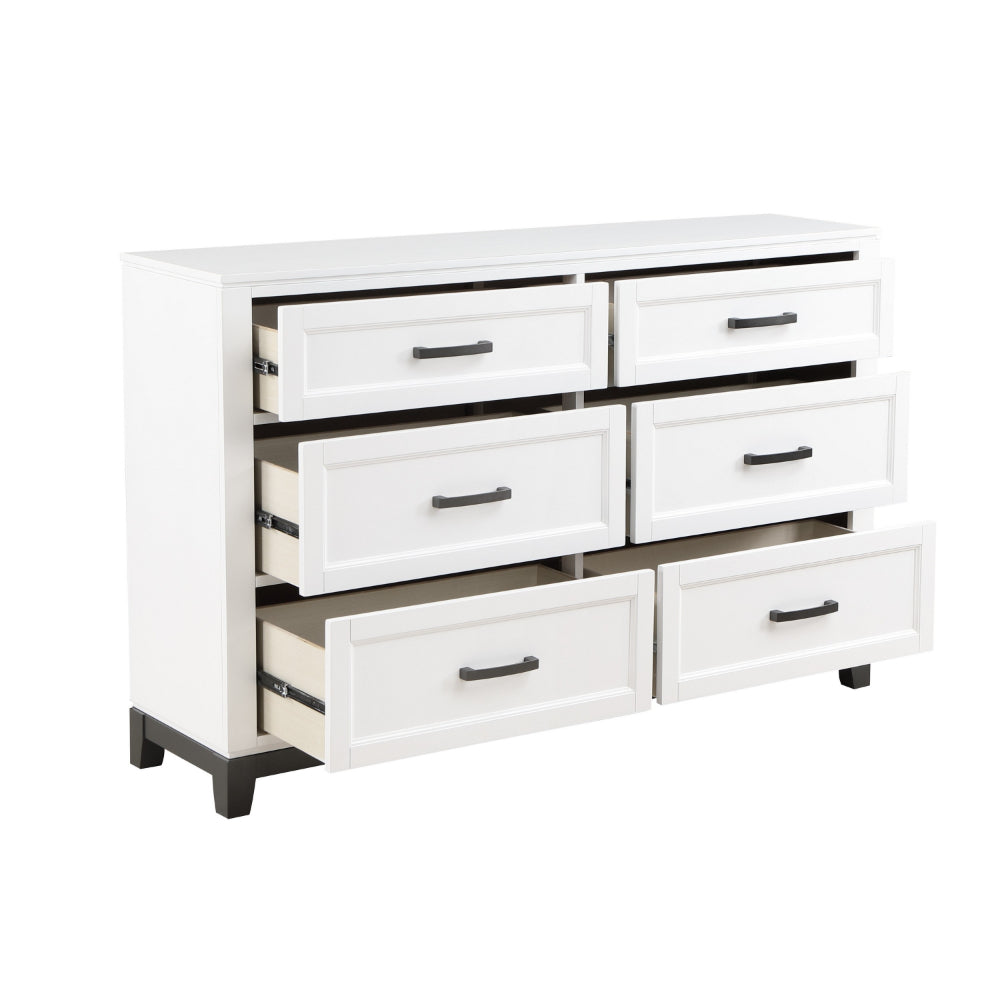 Thiem 61 Inch Wide Dresser, 6 Drawers with Black Handles, White Wood Finish By Casagear Home - BM313171