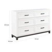 Thiem 61 Inch Wide Dresser, 6 Drawers with Black Handles, White Wood Finish By Casagear Home - BM313171