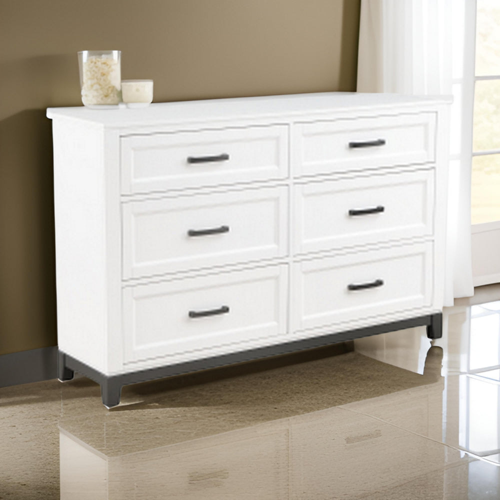Thiem 61 Inch Wide Dresser, 6 Drawers with Black Handles, White Wood Finish By Casagear Home - BM313171 | Benzara.com Thiem 61 Inch Wide Dresser, 6 Drawers with Black Handles, White Wood Finish By Casagear Home - BM313171 | Benzara.com