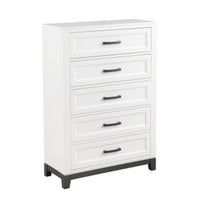 Thiem 51 Inch Tall Dresser Chest with 5 Drawers, Black Handles, White Wood By Casagear Home - BM313172