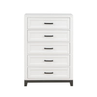 Thiem 51 Inch Tall Dresser Chest with 5 Drawers, Black Handles, White Wood By Casagear Home - BM313172