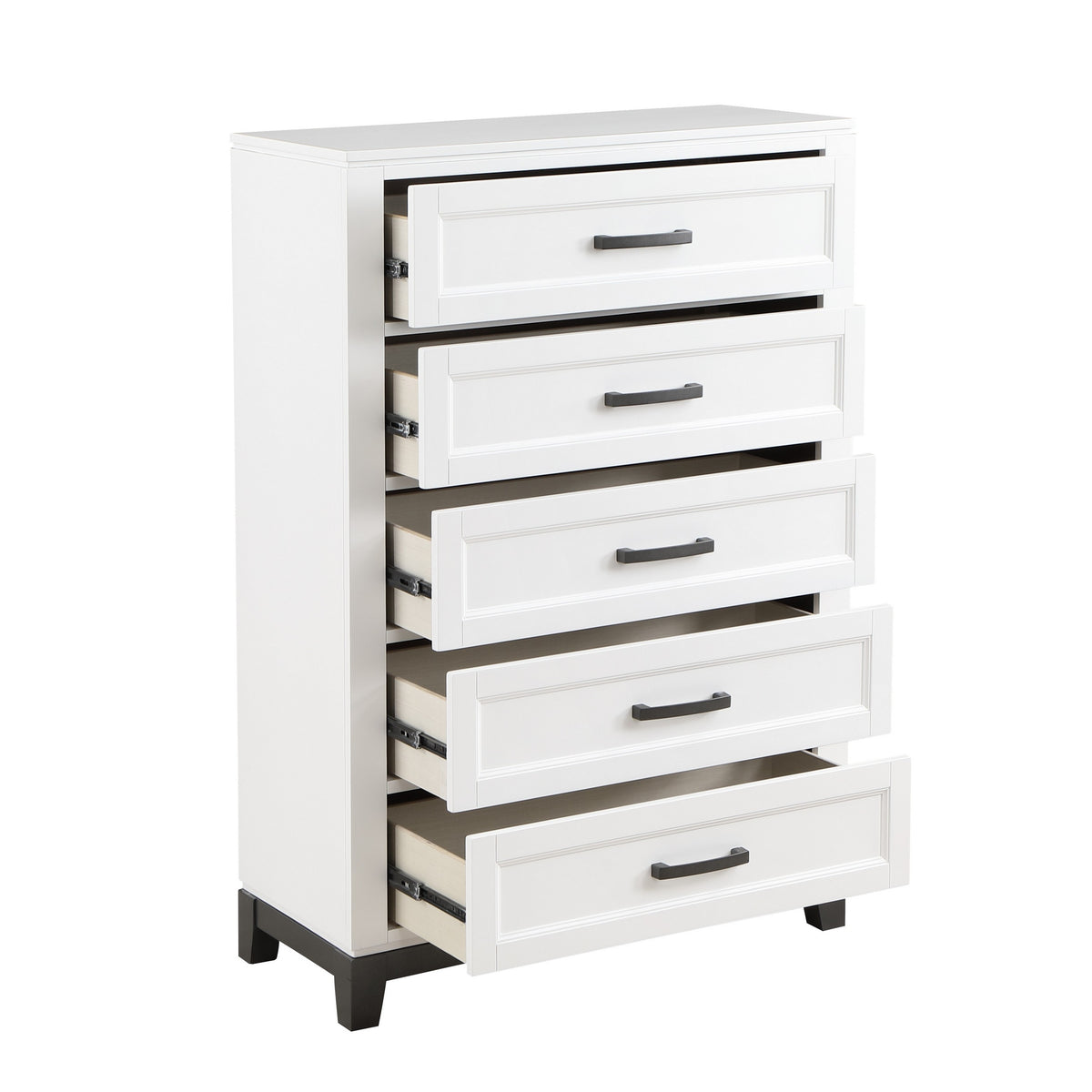 Thiem 51 Inch Tall Dresser Chest with 5 Drawers, Black Handles, White Wood By Casagear Home - BM313172