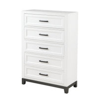 Thiem 51 Inch Tall Dresser Chest with 5 Drawers, Black Handles, White Wood By Casagear Home - BM313172