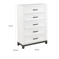 Thiem 51 Inch Tall Dresser Chest with 5 Drawers, Black Handles, White Wood By Casagear Home - BM313172