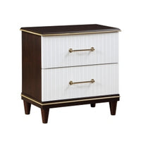 Shim 29 Inch Nightstand with 2 Drawers, Gold, White, and Cherry Brown Wood - BM313173