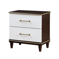 Shim 29 Inch Nightstand with 2 Drawers, Gold, White, and Cherry Brown Wood - BM313173