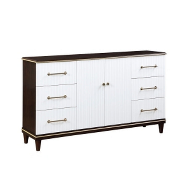 Shim 66 Inch Wide Dresser, 6 Drawers and Double Door, White, Cherry Brown By Casagear Home - BM313174