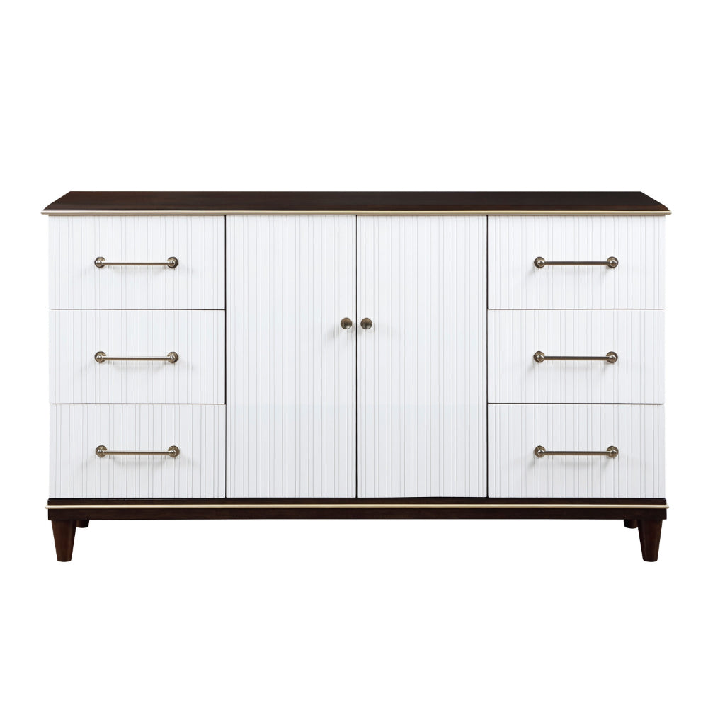 Shim 66 Inch Wide Dresser, 6 Drawers and Double Door, White, Cherry Brown By Casagear Home - BM313174