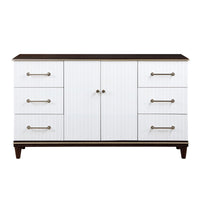 Shim 66 Inch Wide Dresser, 6 Drawers and Double Door, White, Cherry Brown By Casagear Home - BM313174