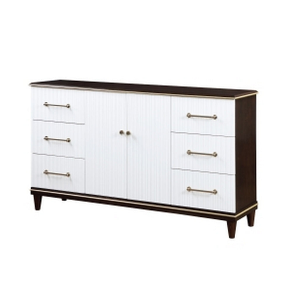 Shim 66 Inch Wide Dresser, 6 Drawers and Double Door, White, Cherry Brown By Casagear Home - BM313174