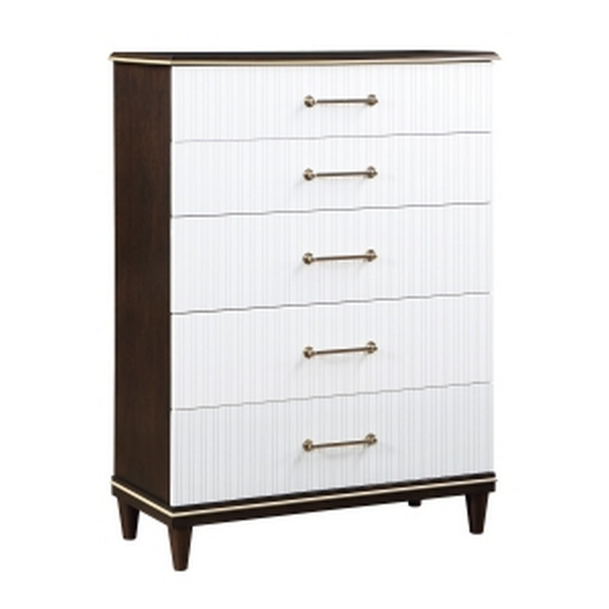 Shim 54 Inch Tall Dresser Chest with 5 Drawers, White, Cherry Brown Wood By Casagear Home - BM313175