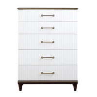 Shim 54 Inch Tall Dresser Chest with 5 Drawers, White, Cherry Brown Wood By Casagear Home - BM313175