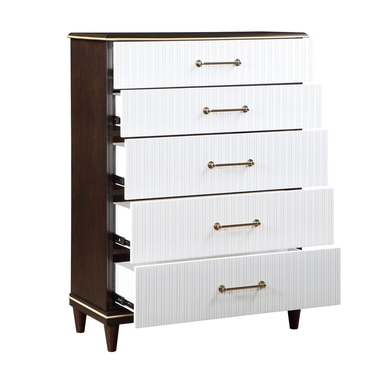 Shim 54 Inch Tall Dresser Chest with 5 Drawers, White, Cherry Brown Wood By Casagear Home - BM313175