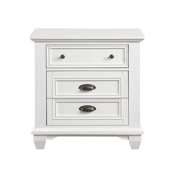 Lyni 30 Inch Nightstand with 3 Drawers, Farmhouse White Acacia Wood - BM313176