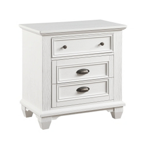 Lyni 30 Inch Nightstand with 3 Drawers, Farmhouse White Acacia Wood - BM313176