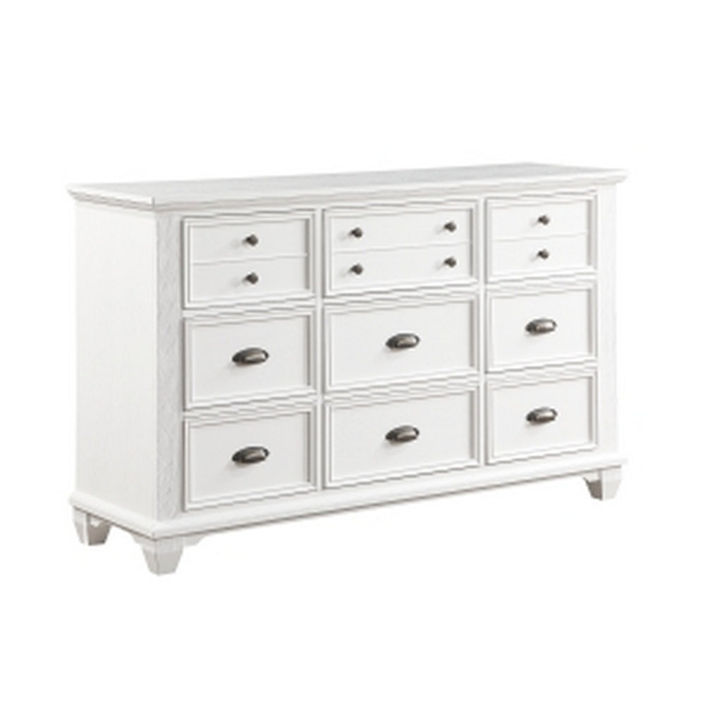 Lyni 61 Inch Wide Dresser with 9 Drawers, Farmhouse White Acacia Wood By Casagear Home - BM313177