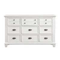 Lyni 61 Inch Wide Dresser with 9 Drawers, Farmhouse White Acacia Wood By Casagear Home - BM313177