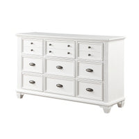 Lyni 61 Inch Wide Dresser with 9 Drawers, Farmhouse White Acacia Wood By Casagear Home - BM313177