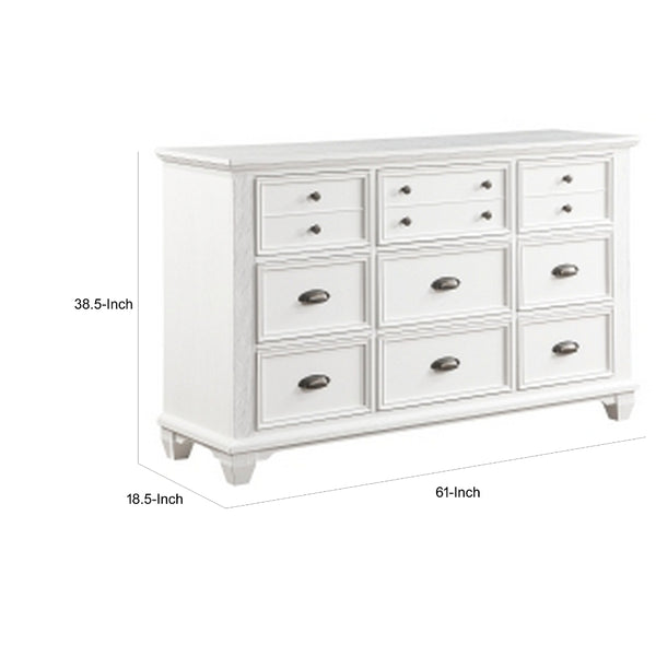 Lyni 61 Inch Wide Dresser with 9 Drawers, Farmhouse White Acacia Wood By Casagear Home - BM313177