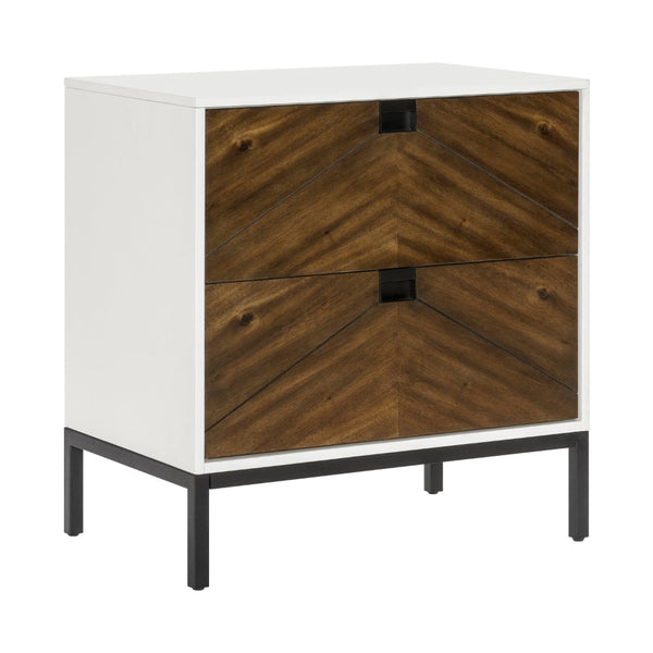 Jem 30 Inch Nightstand, 2 Drawers, Pocket Handles, Brown and White Wood - BM313179