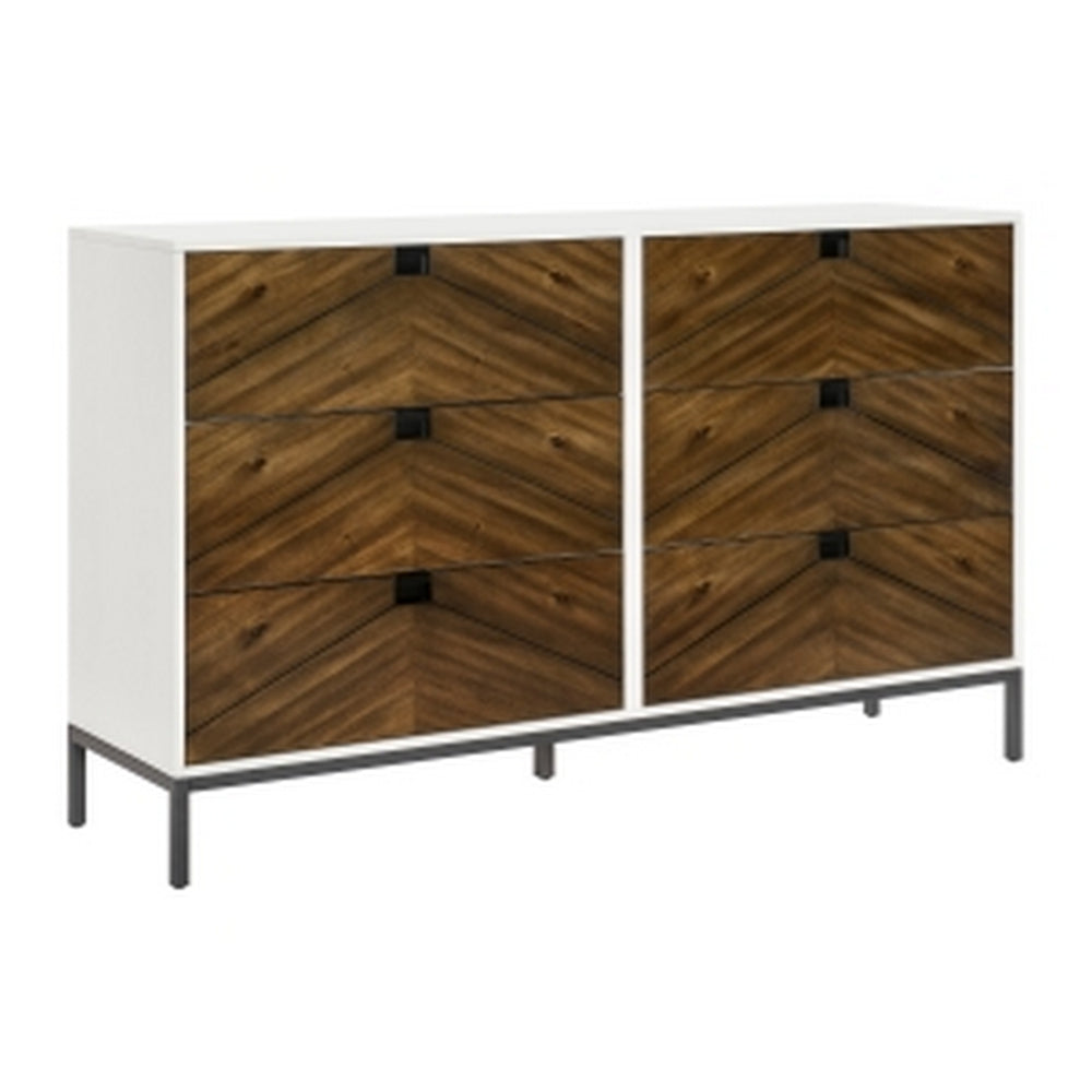 Jem 66 Inch Wide Dresser, 6 Drawers, Brown Fronts and White Acacia Veneer By Casagear Home - BM313180