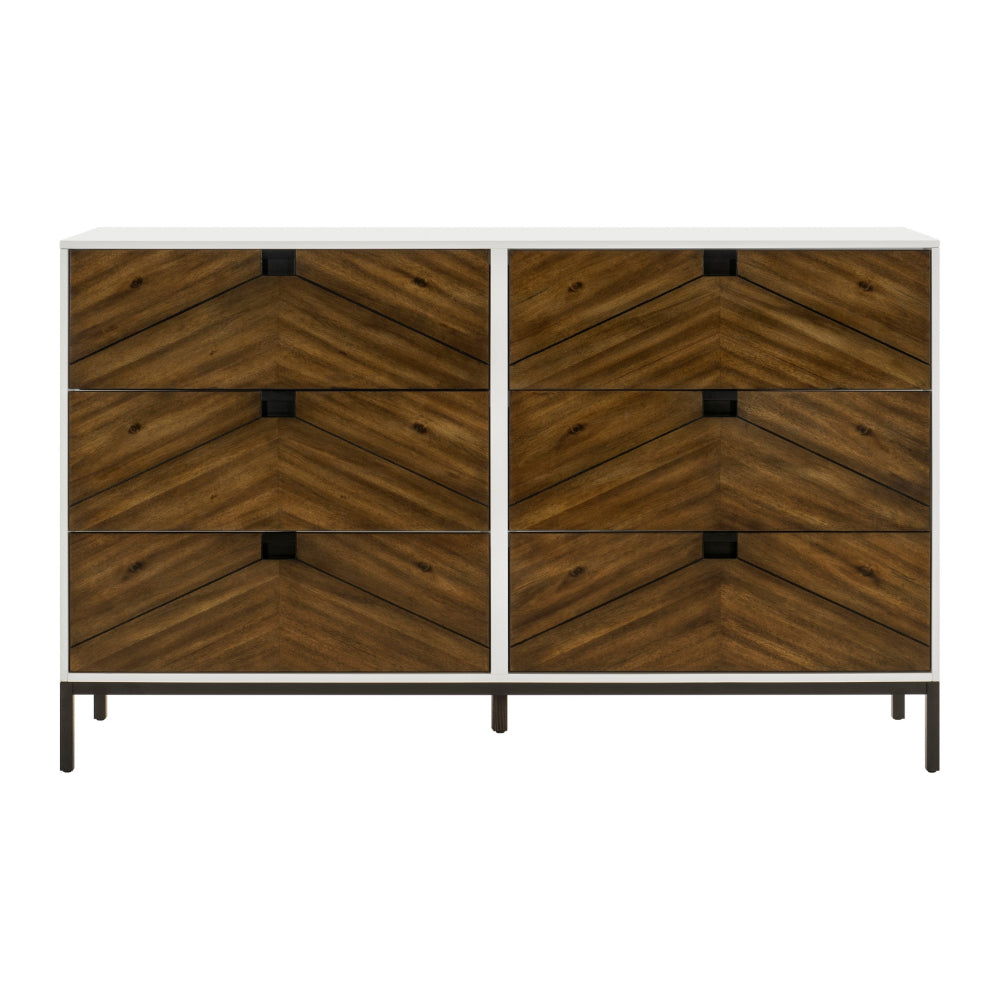 Jem 66 Inch Wide Dresser, 6 Drawers, Brown Fronts and White Acacia Veneer By Casagear Home - BM313180