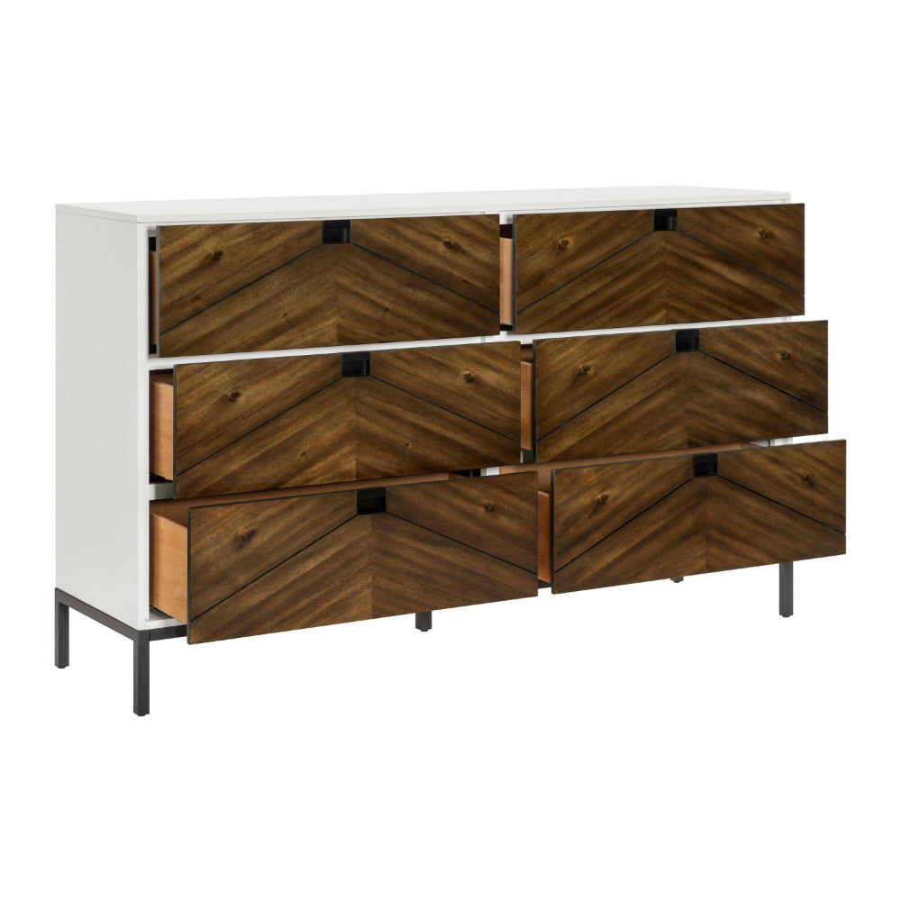 Jem 66 Inch Wide Dresser, 6 Drawers, Brown Fronts and White Acacia Veneer By Casagear Home - BM313180