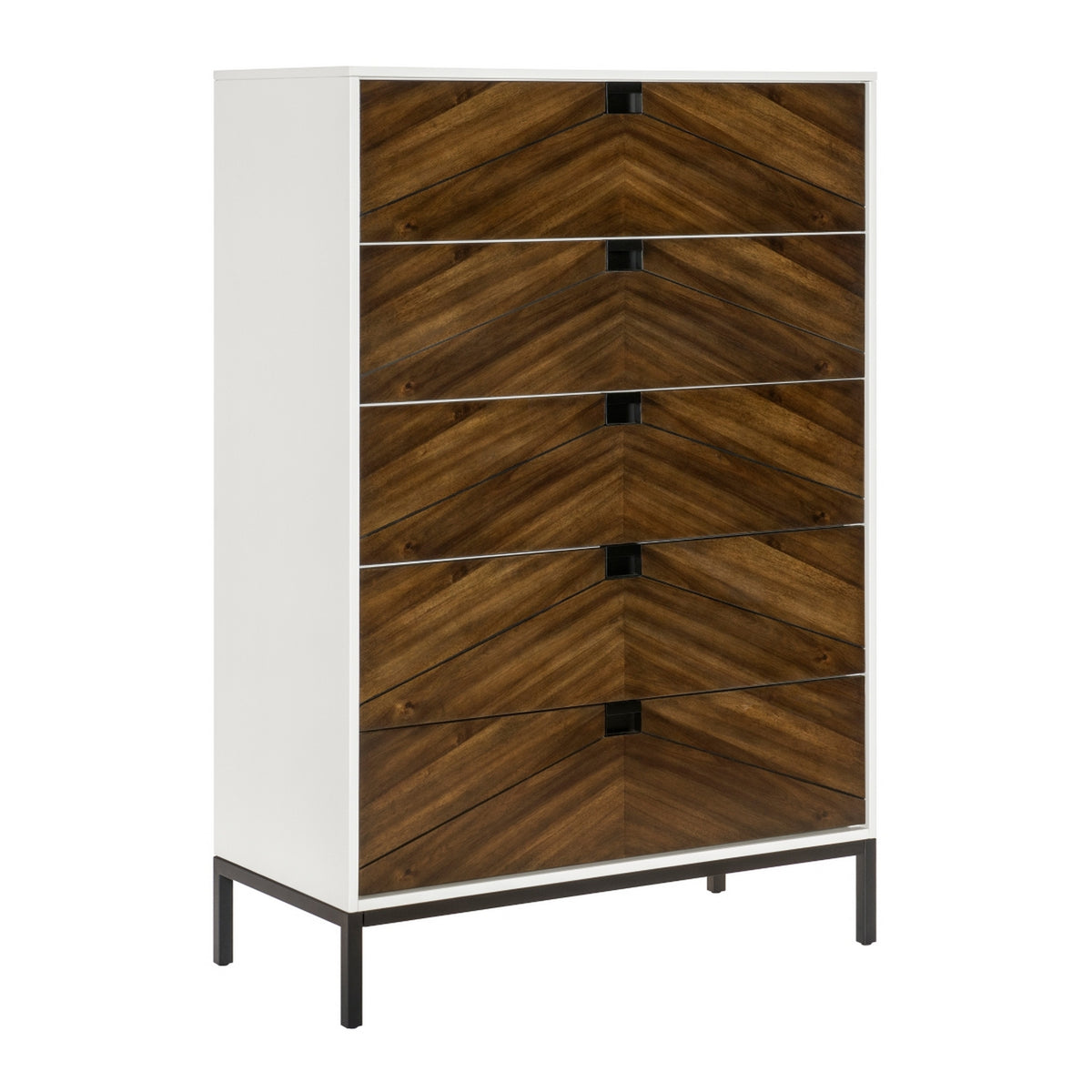 Jem 56 Inch Tall Dresser Chest, 5 Drawers, Brown and White Acacia Veneer By Casagear Home - BM313181