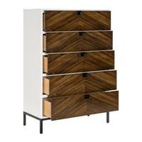 Jem 56 Inch Tall Dresser Chest, 5 Drawers, Brown and White Acacia Veneer By Casagear Home - BM313181