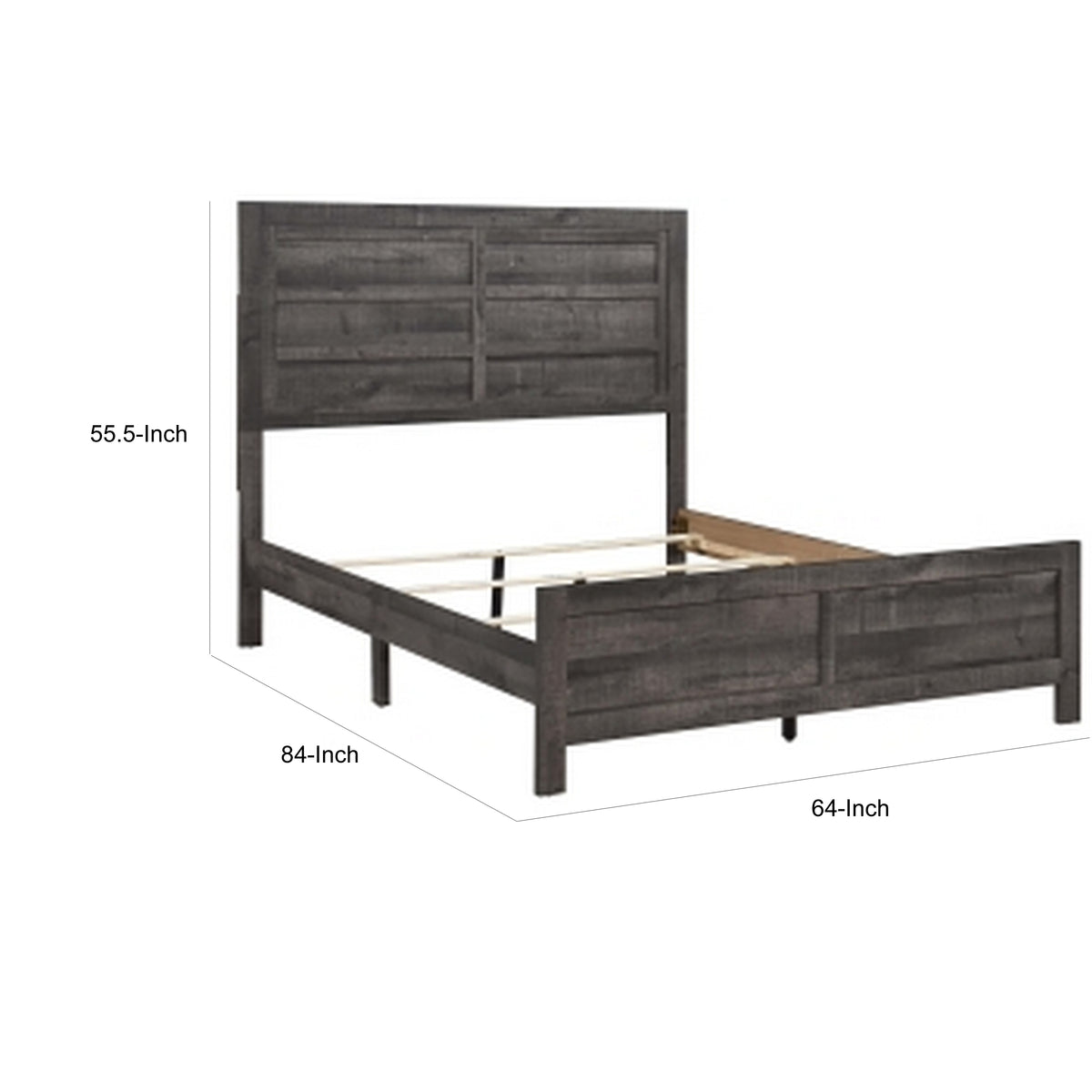 Romy Queen Size Bed with Headboard and Footboard, Rustic Gray Textured Wood - BM313182