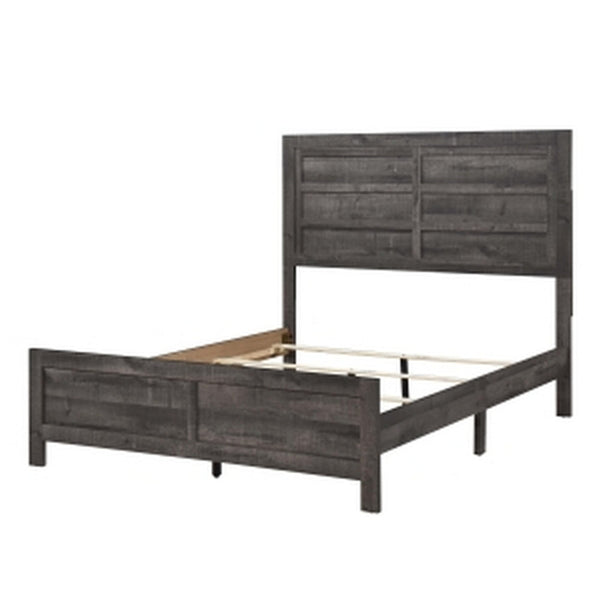 Romy Queen Size Bed with Headboard and Footboard, Rustic Gray Textured Wood - BM313182
