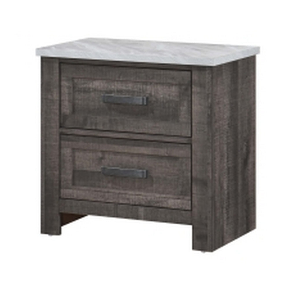 Romy 26 Inch Nightstand with 2 Drawers, Rustic Farmhouse Gray White Wood - BM313183