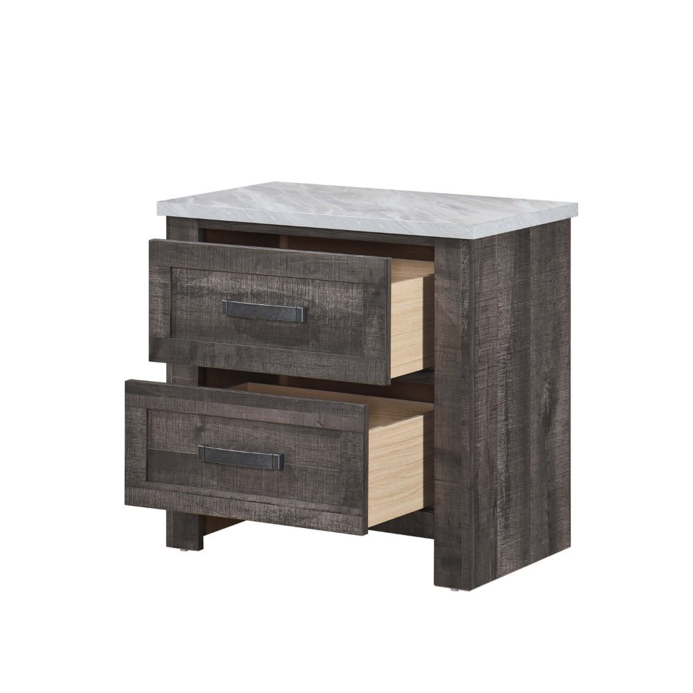 Romy 26 Inch Nightstand with 2 Drawers, Rustic Farmhouse Gray White Wood - BM313183