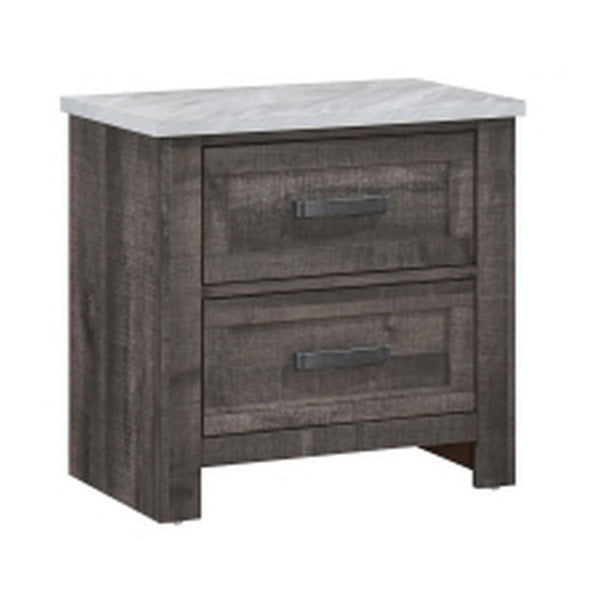Romy 26 Inch Nightstand with 2 Drawers, Rustic Farmhouse Gray White Wood - BM313183
